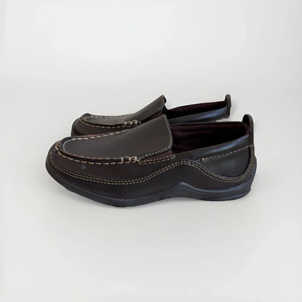 Cole Haan Lil Finley Children's Dark Brown Faux Leather Driving Mocs Size 10